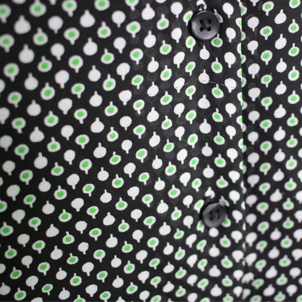 Uniqlo Women's Black White Green Polka Dot Button Up High Low Blouse - Small - Picture 5 of 9